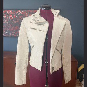 Bebe White Distressed Leather Moto Jacket